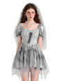 Womens Gothic Corpse Bride Halloween Costume Dress  Puff Sleeve Mini Outfit - Product showcase