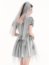 Womens Gothic Corpse Bride Halloween Costume Dress  Puff Sleeve Mini Outfit - Product example