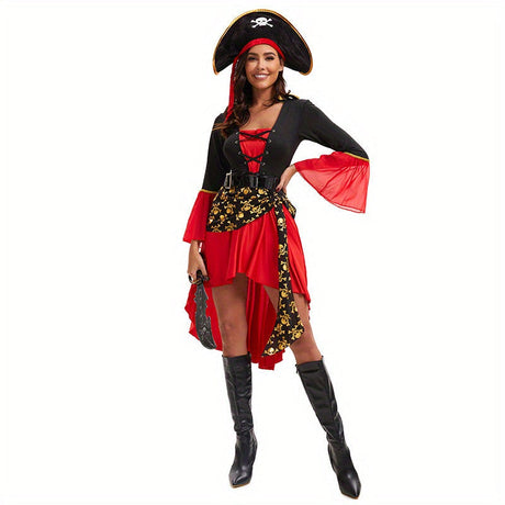 Womens Pirate Costume  Lace-Up Corset Design With Bell Sleeves - Product showcase