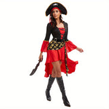 Womens Pirate Costume  Asymmetric Design With Lace-Up Corset - Detailed view