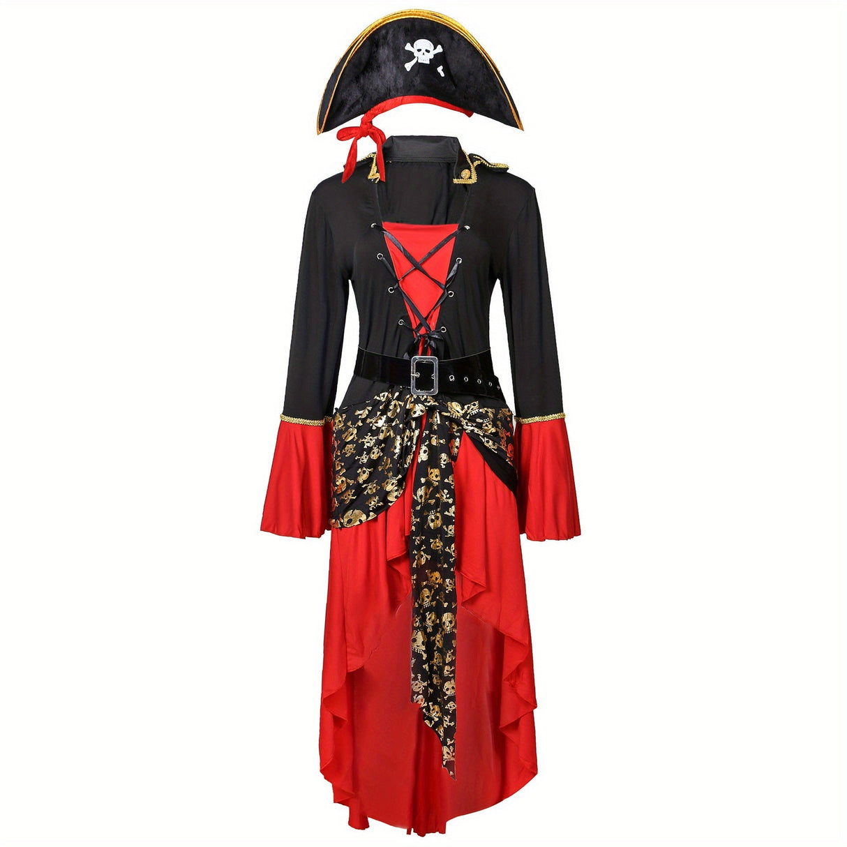 Womens Pirate Costume  Asymmetric Design With Lace-Up Corset - Product example