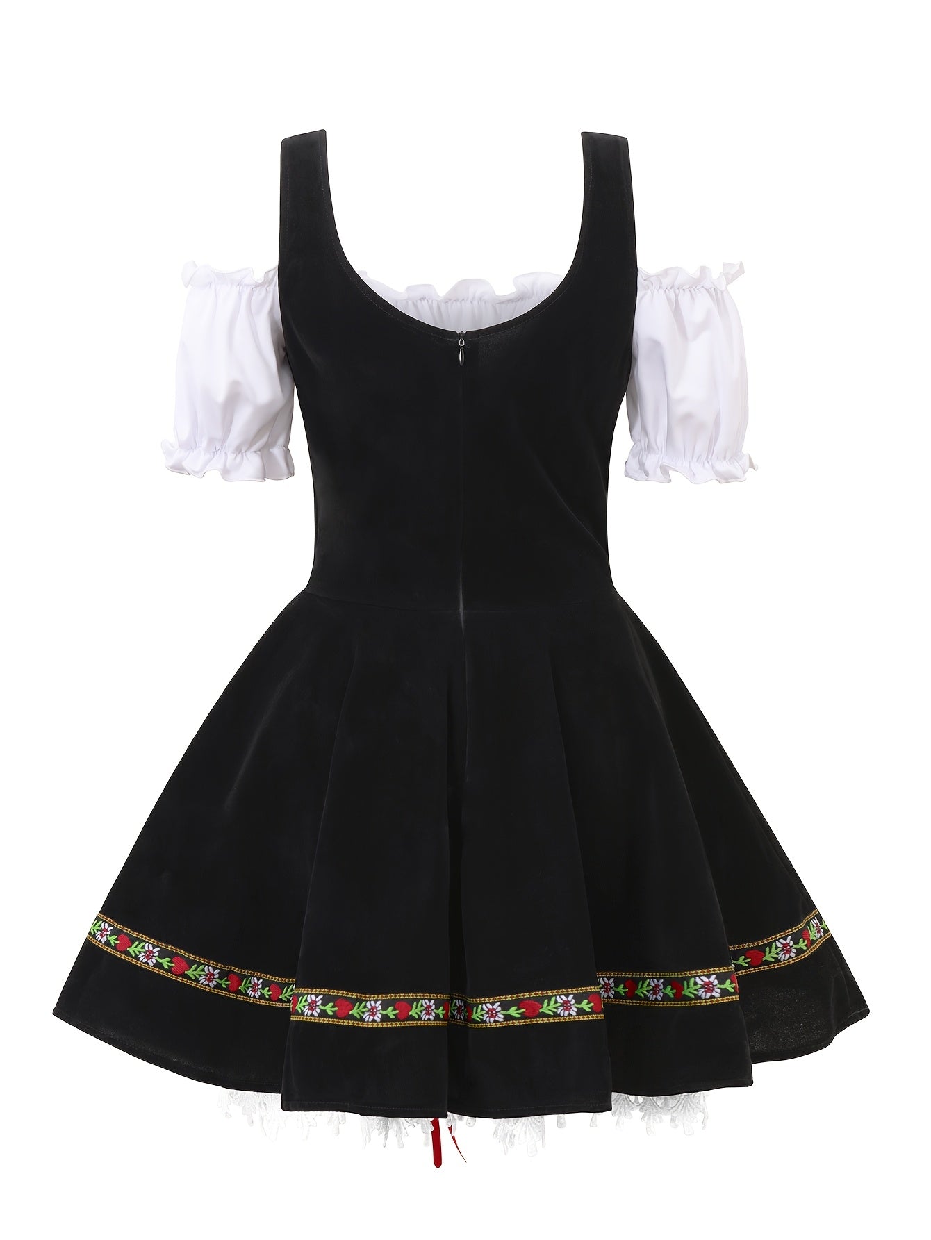 Womens Plus Size Bavarian Halloween Costume Dress  Puff Sleeve Mini Outfit - Detailed view