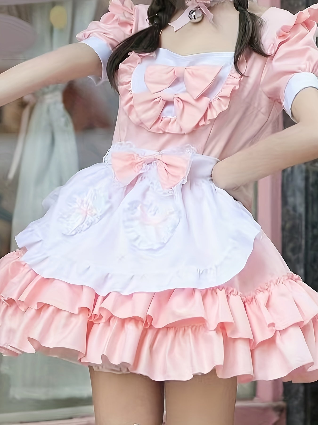 Womens Plus Size Maid Halloween Costume Dress  Ruffle Mini Cosplay Outfit - Product showcase