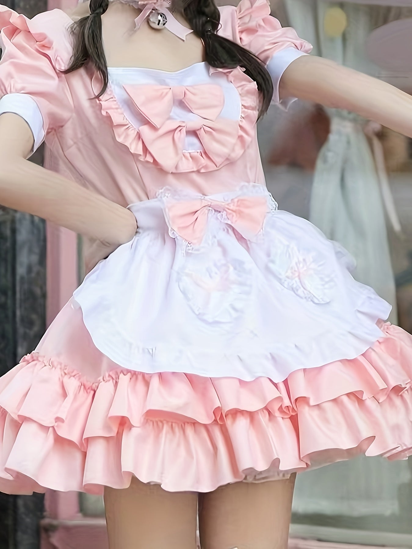 Womens Plus Size Maid Halloween Costume Dress  Ruffle Mini Cosplay Outfit - Detailed view