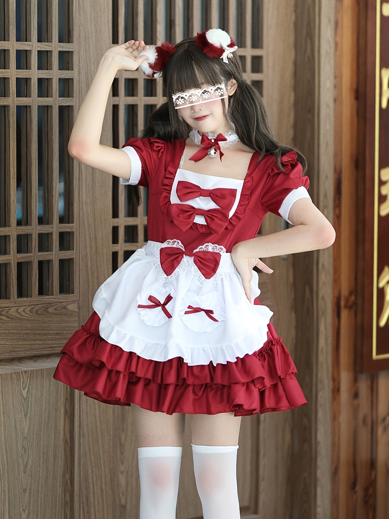 Womens Plus Size Maid Halloween Costume Dress  Ruffle Mini Cosplay Outfit - Product example
