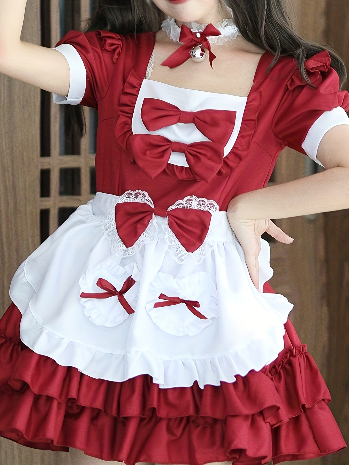 Womens Plus Size Maid Halloween Costume Dress  Ruffle Mini Cosplay Outfit - Product detail 4