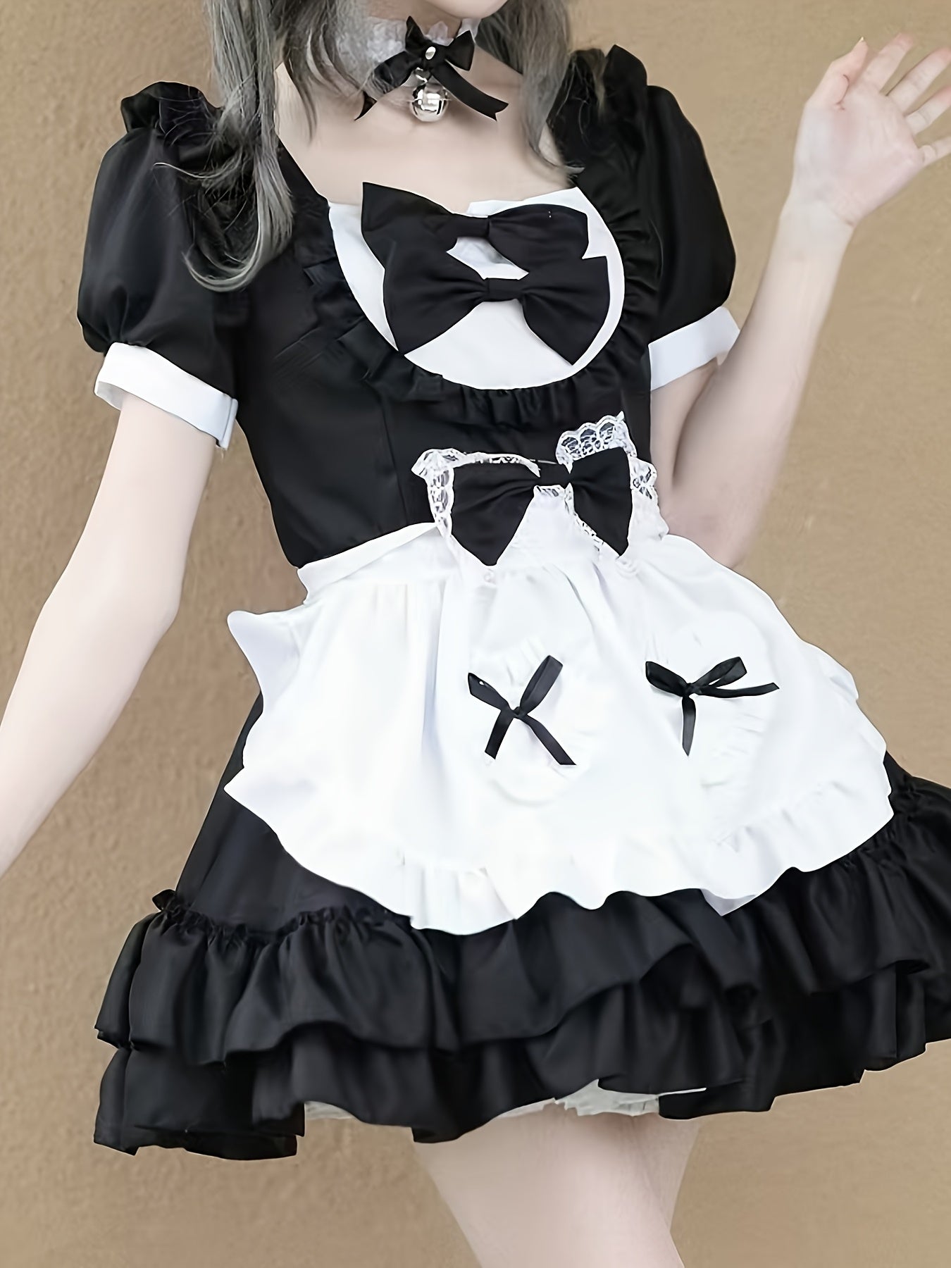 Womens Plus Size Maid Halloween Costume Dress  Ruffle Mini Cosplay Outfit - Product detail 5
