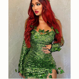Fantasy Sequin Costume Halloween Dress  Strapless Leaf Mini Dress - Detailed view