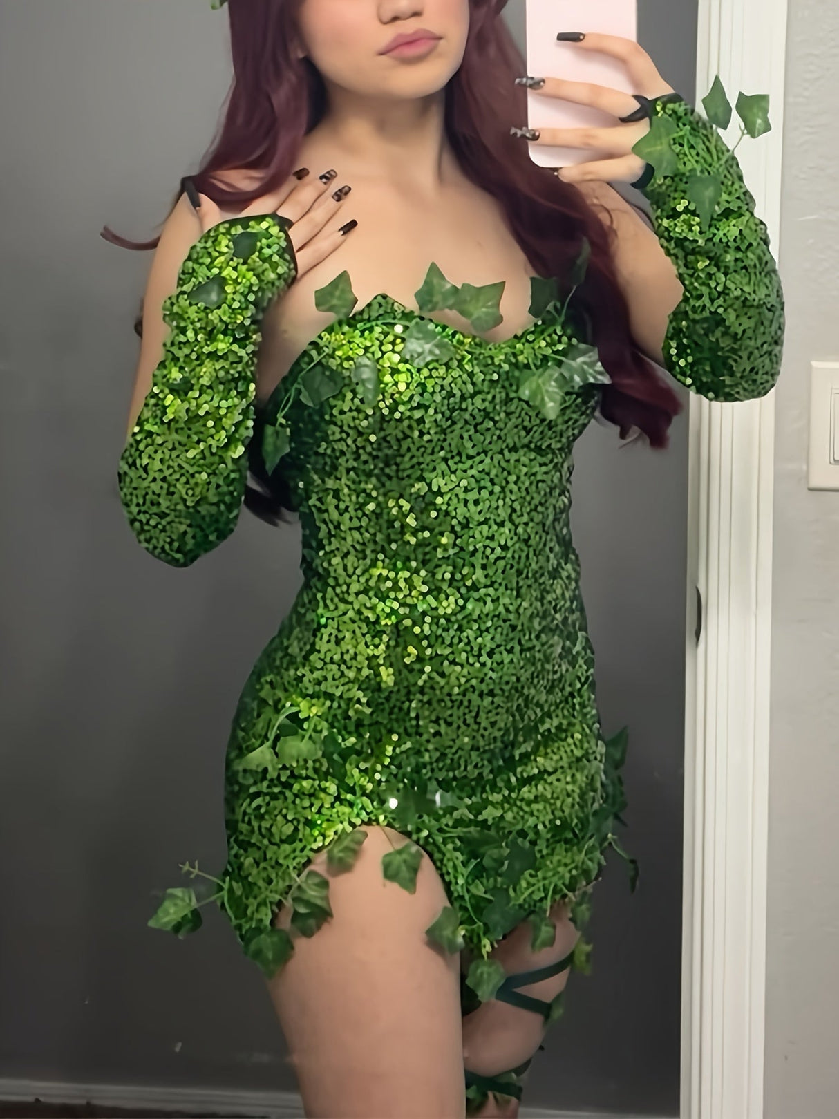 Fantasy Sequin Costume Halloween Dress  Strapless Leaf Mini Dress - Product detail 4