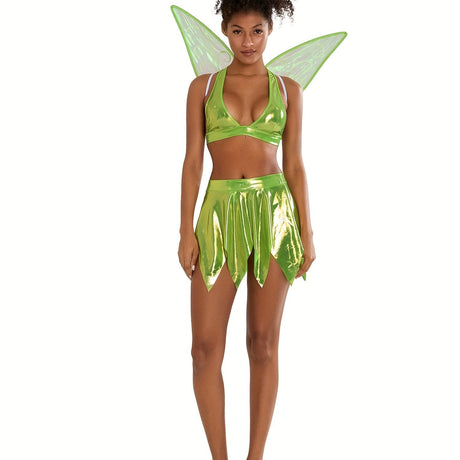 Womens Two-Piece Fairy Halloween Costume Set  Halter Mini Outfit - Product showcase
