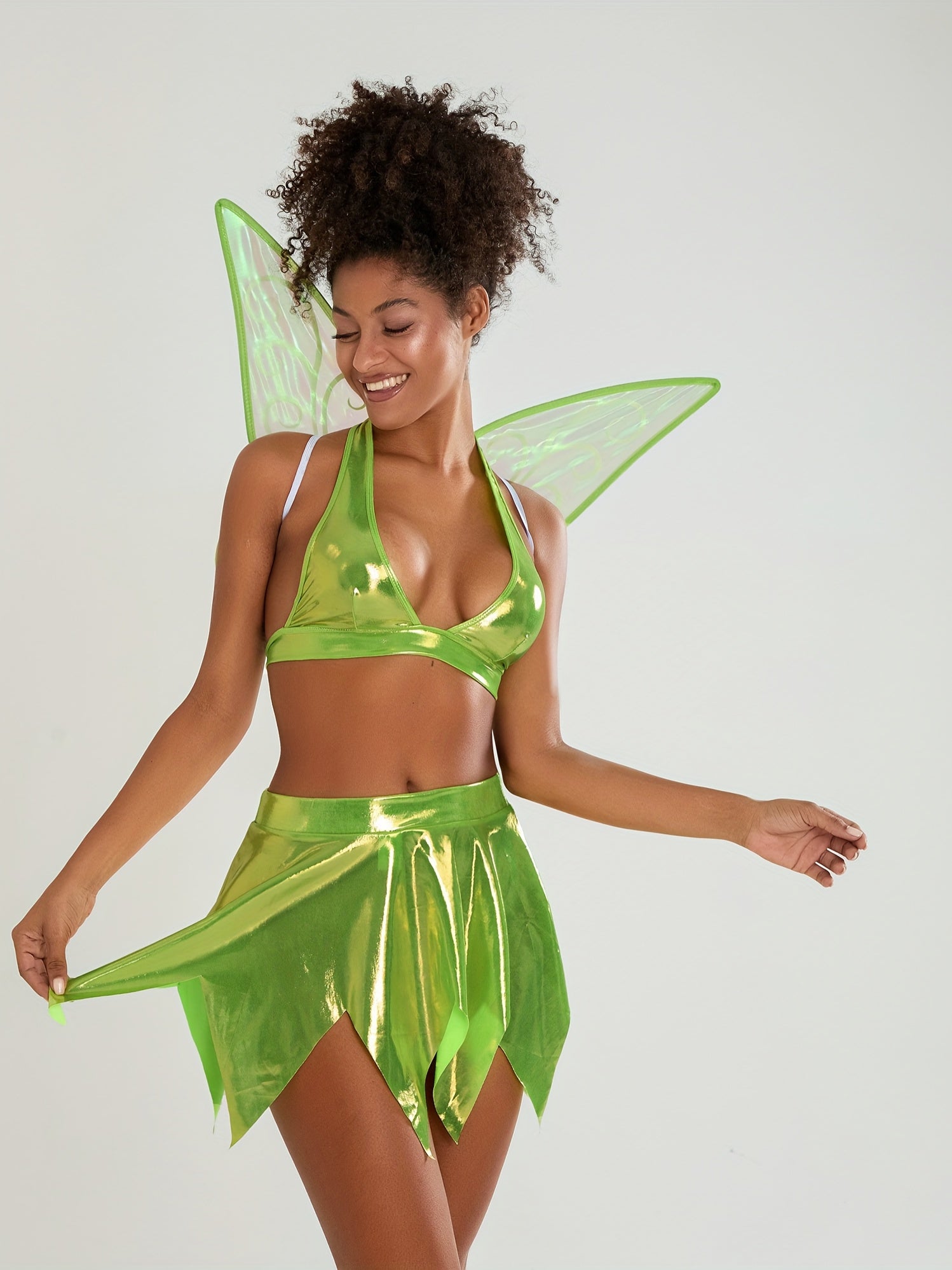 Womens Two-Piece Fairy Halloween Costume Set  Halter Mini Outfit - Product detail 4
