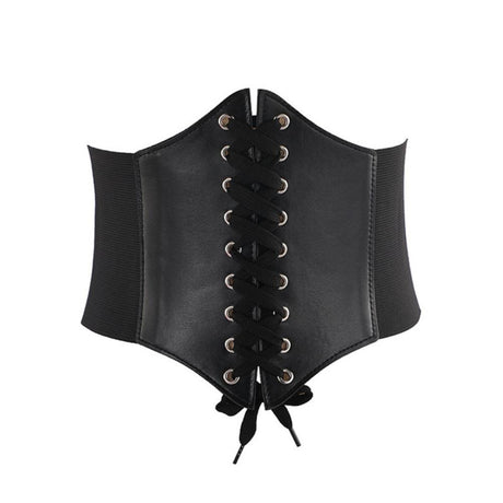 Wide Corset Belt  Lace-Up Waist Cincher With Elastic Panels - Product showcase