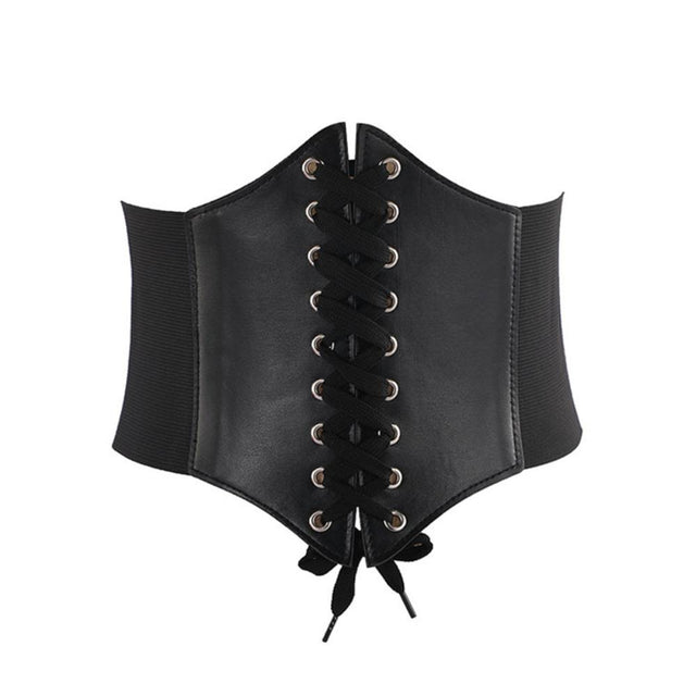 Wide Corset Belt  Lace-Up Waist Cincher With Elastic Sides - Product showcase