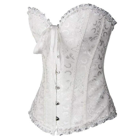 Vintage Boned Corset  Black Jacquard Pattern With Ruffles - Product detail 8