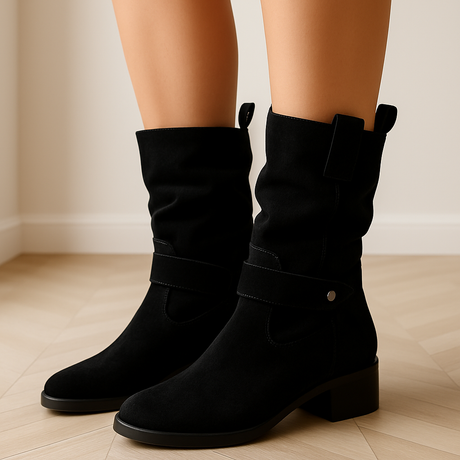 Suede Ankle Boots  Slouchy Design With Block Heel - Product example