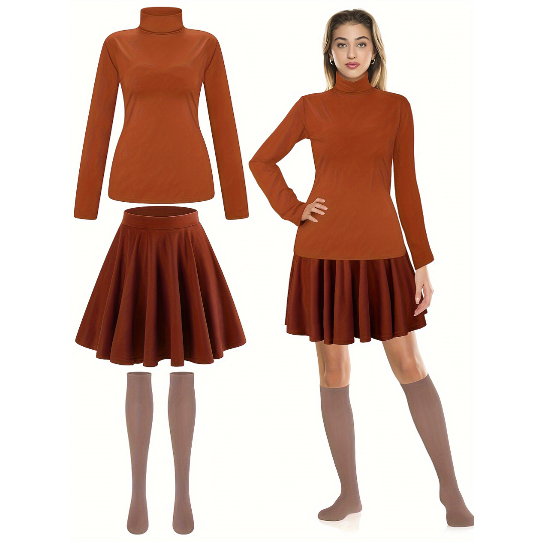Womens Cartoon Halloween Costume Set  Long Sleeve Turtleneck Mini Dress - Product example
