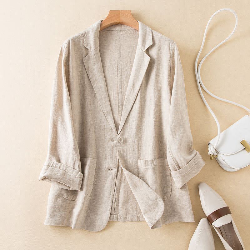 Linen Blend Blazer  Natural Beige Relaxed Fit - Product showcase