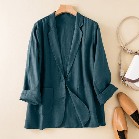Linen Blend Blazer  Natural Beige Relaxed Fit - Detailed view