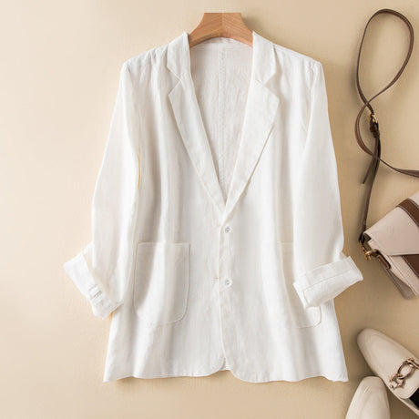 Linen Blend Blazer  Natural Beige Relaxed Fit - Product example