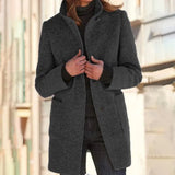 Womens Winter Coat  Stand Collar Long Sleeve Design - Product example