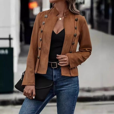 Retro Double-Breasted Jacket  Velvet Mandarin Collar Design - Product showcase