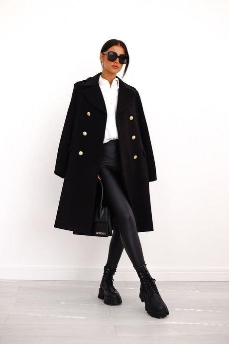 Double-Breasted Wool Coat  Wide Lapel Tailored Design - Product showcase