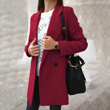 Double-Breasted Wool Coat  Classic Burgundy Mid-Length Design - Product showcase