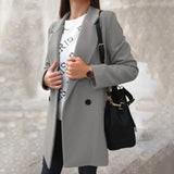 Double-Breasted Wool Coat  Classic Burgundy Mid-Length Design - Product example
