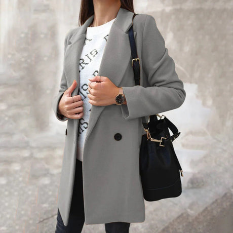 Double-Breasted Wool Coat  Classic Burgundy Mid-Length Design - Product example