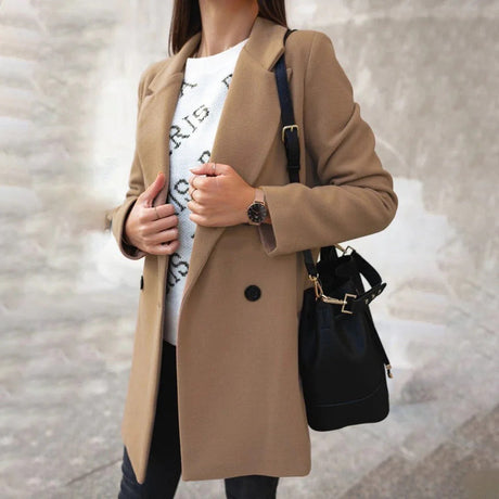 Double-Breasted Wool Coat  Classic Burgundy Mid-Length Design - Detailed view