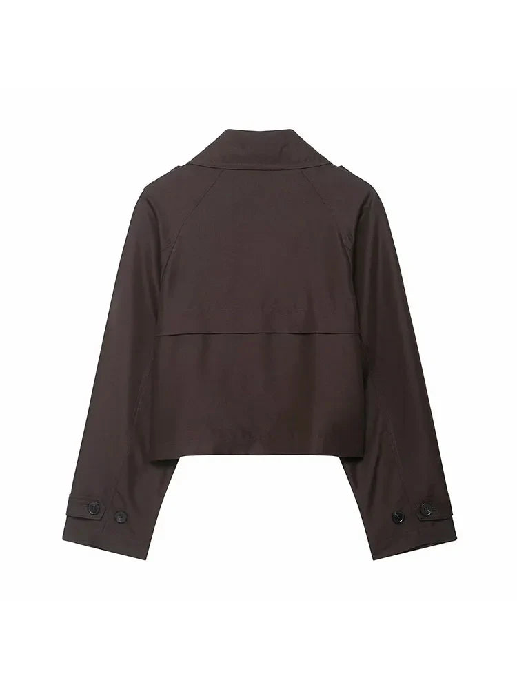 Womens Cropped Trench Coat  Double Breasted Classic Design - Product example