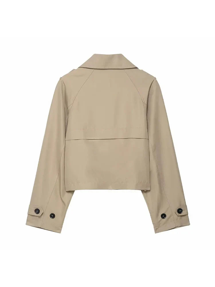 Womens Cropped Trench Coat  Double Breasted Classic Design - Product detail 5