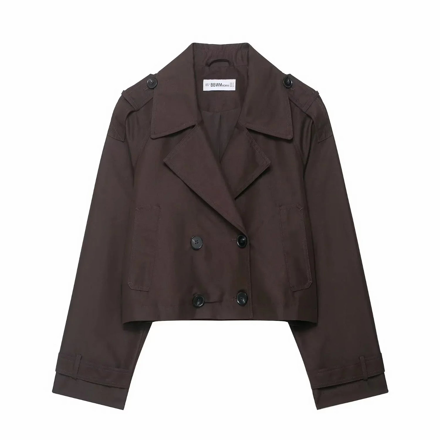 Womens Cropped Trench Coat  Double Breasted Classic Design - Detailed view