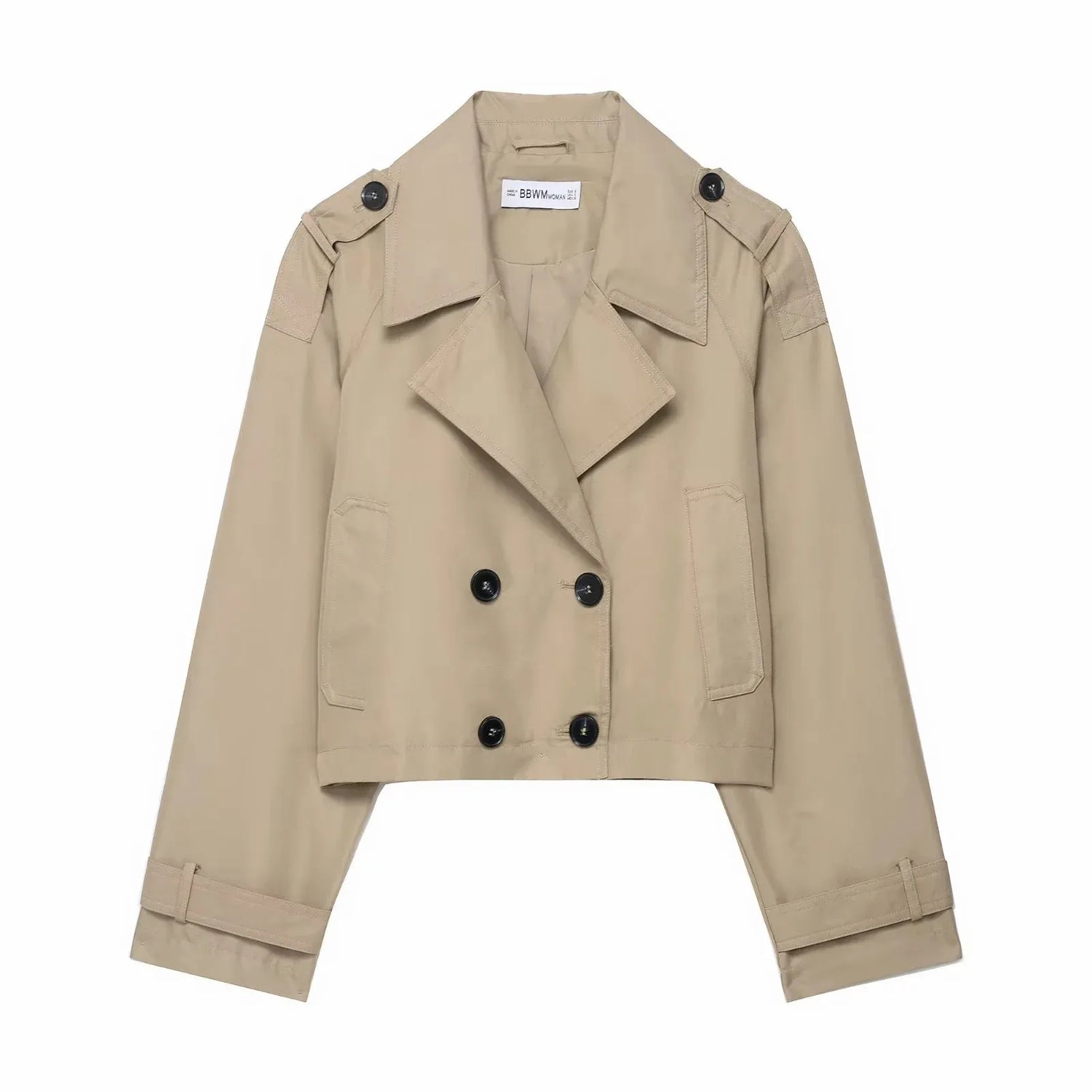 Womens Cropped Trench Coat  Double Breasted Classic Design - Product detail 4