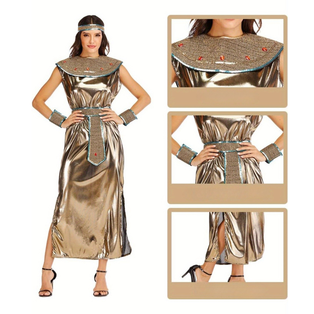 Egyptian Queen Costume Dress | Metallic Gold Maxi with Accessories LaCasaDellaFibra Egyptian Queen Costume Dress | Metallic Gold Maxi with Accessories LaCasaDellaFibra
