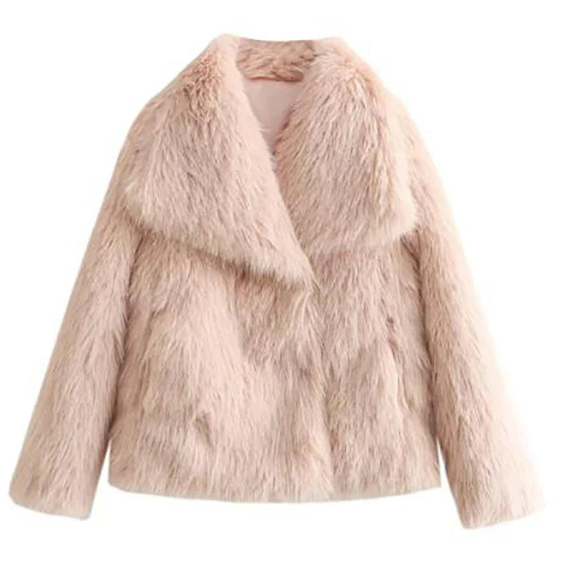 Plush Faux Fur Jacket  Soft Pink Winter Outerwear - Product detail 8