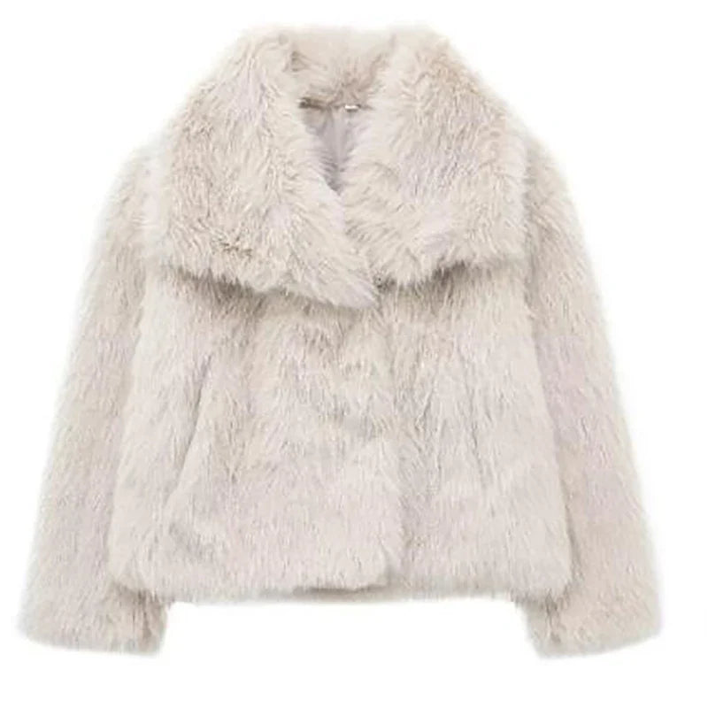 Plush Faux Fur Jacket  Soft Pink Winter Outerwear - Product detail 7