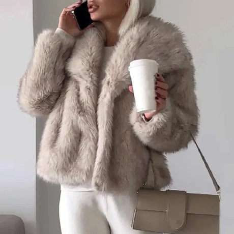 Plush Faux Fur Jacket  Soft Pink Winter Outerwear - Detailed view