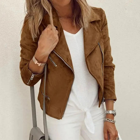 Faux Suede Moto Jacket  Asymmetrical Zip Design - Product showcase