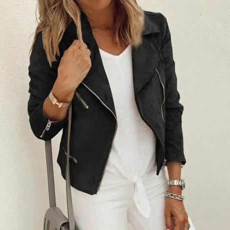 Faux Suede Moto Jacket  Asymmetrical Zip Design - Detailed view