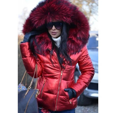 Winter Puffer Jacket  Metallic Gold With Pink Fur Trim - Detailed view
