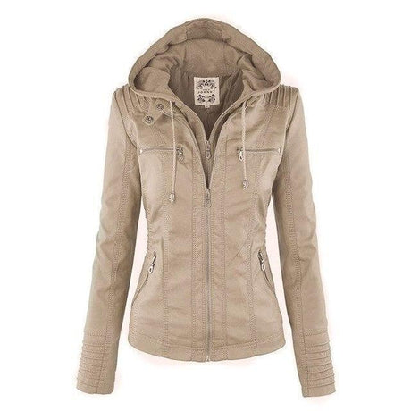 Gothic Leather Jacket  Hooded Moto Design With Multi Zip Details - Product detail 4