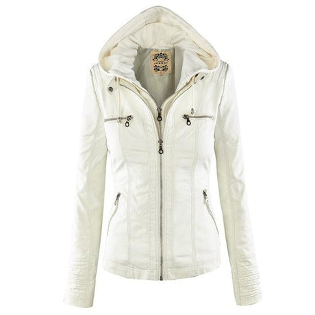 Gothic Leather Jacket  Hooded Moto Design With Multi Zip Details - Product detail 5
