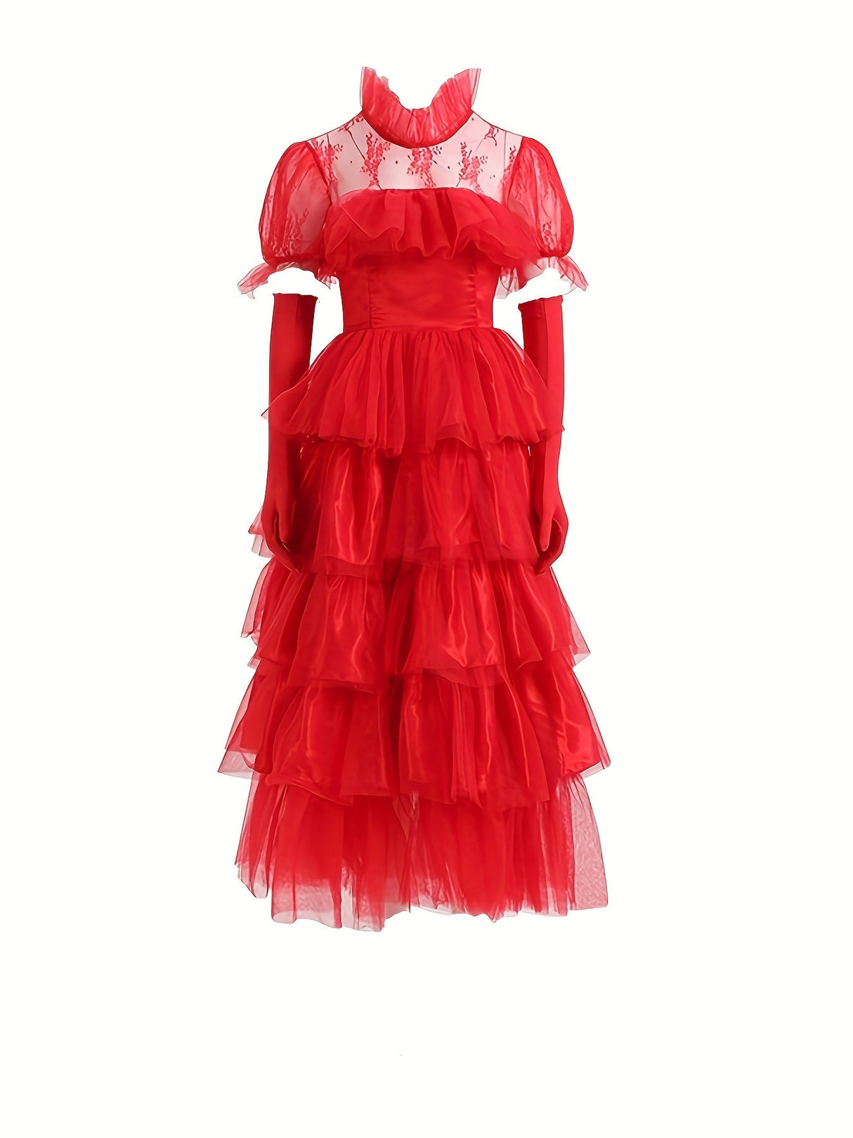 Womens Gothic Lace Halloween Costume Dress  Tiered Maxi Gown - Detailed view