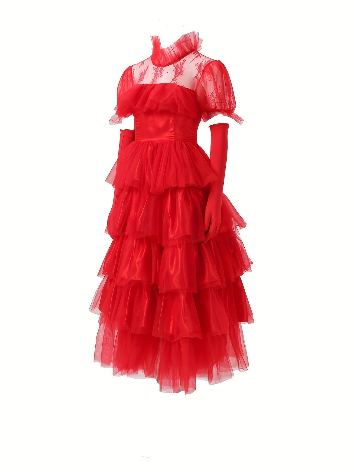 Womens Gothic Lace Halloween Costume Dress  Tiered Maxi Gown - Product example