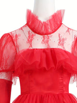 Womens Gothic Lace Halloween Costume Dress  Tiered Maxi Gown - Product detail 4