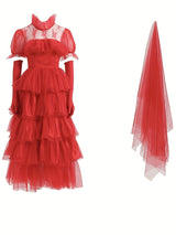 Womens Gothic Lace Halloween Costume Dress  Tiered Maxi Gown - Product detail 5
