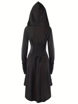 Womens Gothic Halloween Costume Gown  Lace-Up Hooded Long Sleeve Dress - Detailed view