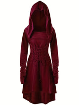 Womens Gothic Halloween Costume Gown  Lace-Up Hooded Long Sleeve Dress - Product example