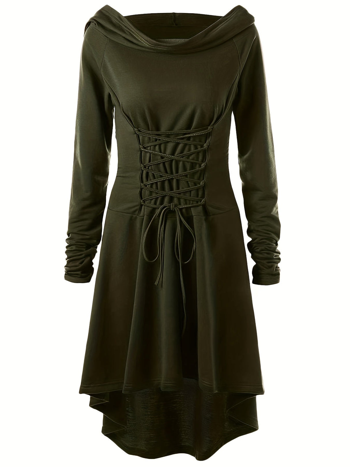 Womens Gothic Halloween Costume Gown  Lace-Up Hooded Long Sleeve Dress - Product detail 5